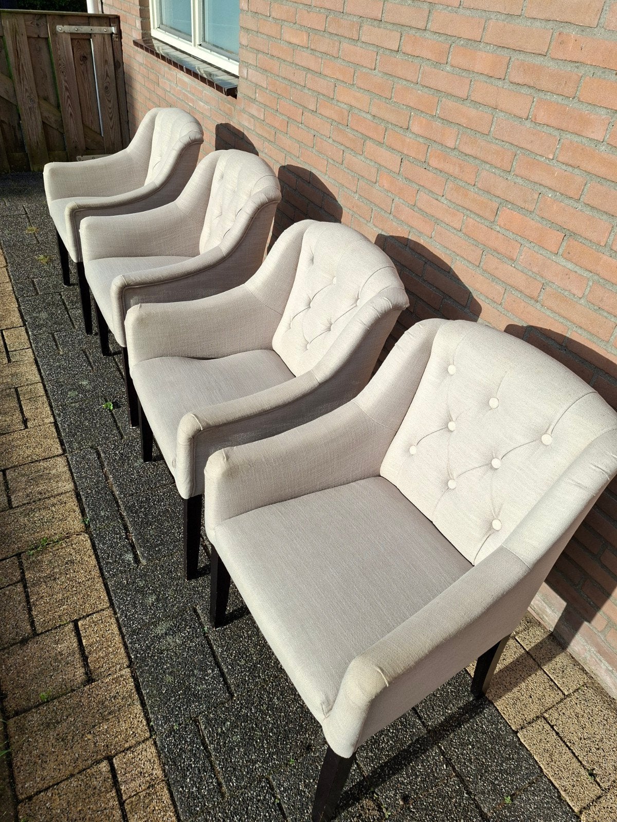 Set van 4 beige gestoffeerde eetkamerstoelen, Ophalen, Gebruikt, Overige kleuren, Vier