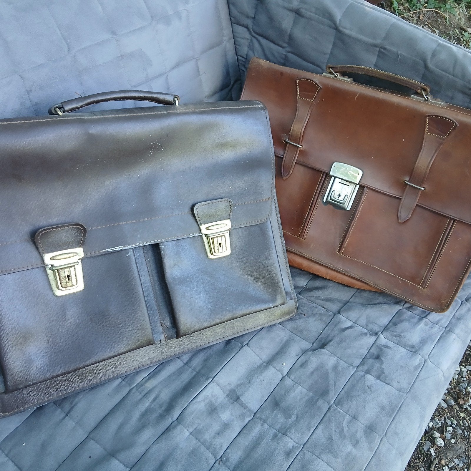 2x Vintage leren Schooltas, Aktetas, tas, Ophalen of Verzenden