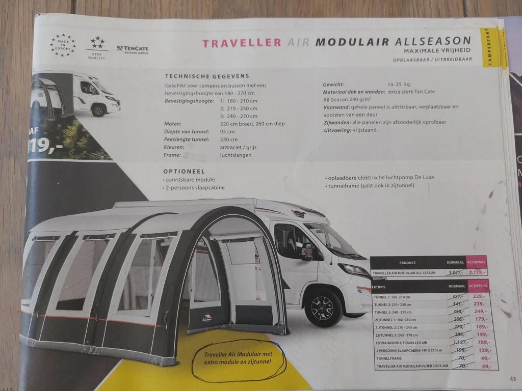 Voortent camper, Ophalen, Zo goed als nieuw, Ten Cate All Season 240g/m2, Dorema