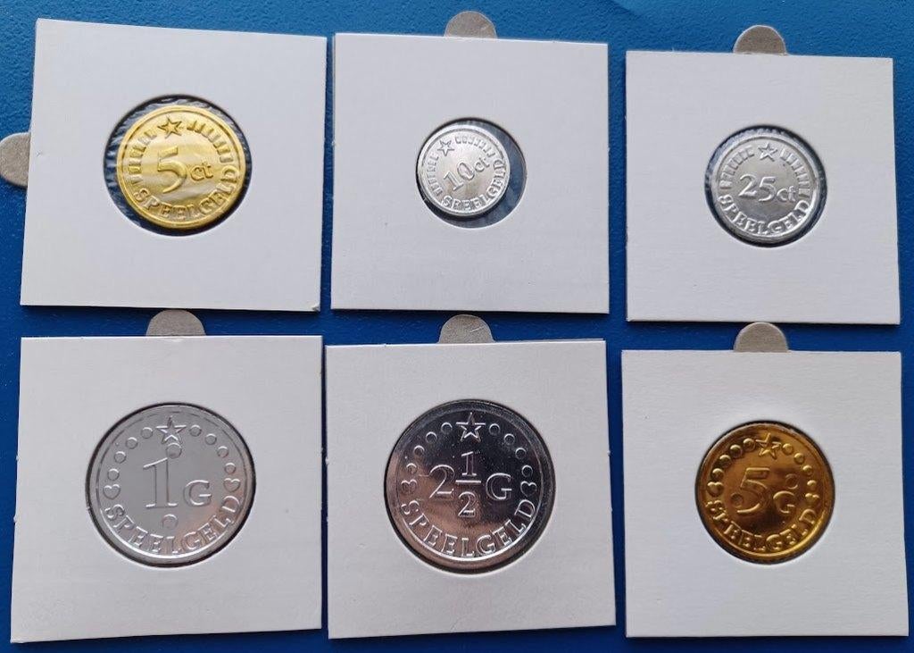 Nederland Speelgeld 5 ct t/m 2 1/2 Gulden, Postzegels en Munten, Penningen en Medailles, Verzenden, Overige materialen, Nederland
