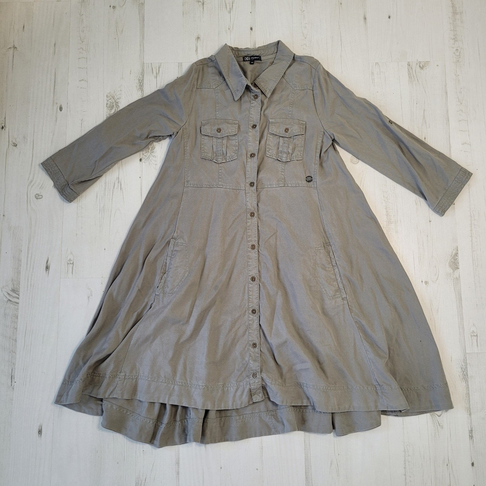 DIDI flowy jurk XS 3/4 mouw khaki grijs, Didi, Ophalen of Verzenden, Zo goed als nieuw, Knielengte