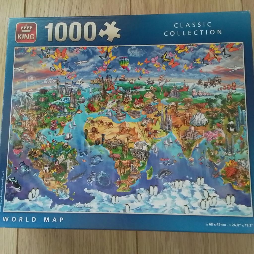 King Legpuzzel Wereldkaart 1000 stukjes, Ophalen, 500 t/m 1500 stukjes, Zo goed als nieuw, Legpuzzel