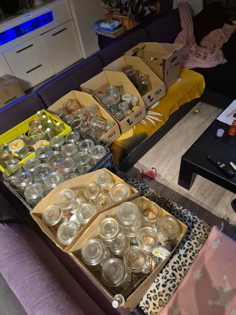 Grote partij weckpotten, inmaakpotten en flessen, Ophalen of Verzenden, Gebruikt