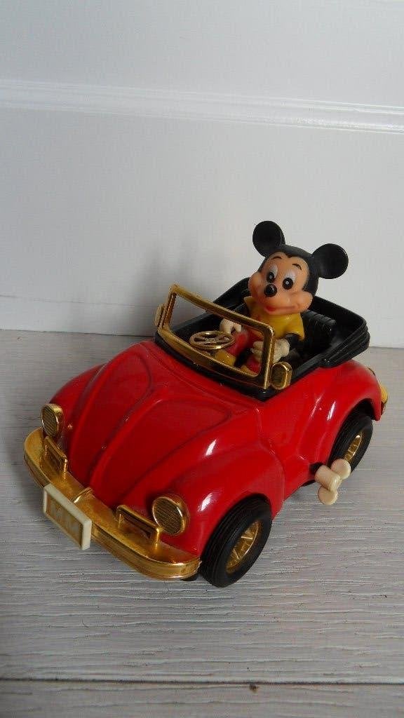 Vintage Masudaya Mickey Mouse opwindauto  Volkswagen 1983, Ophalen of Verzenden, Mickey Mouse, Gebruikt, Beeldje of Figuurtje