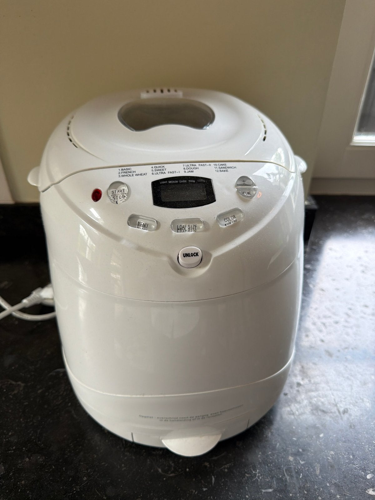 Broodbakmachine, Gebruikt, 800 tot 1200 gram deeg, Kijkvenster, Ophalen