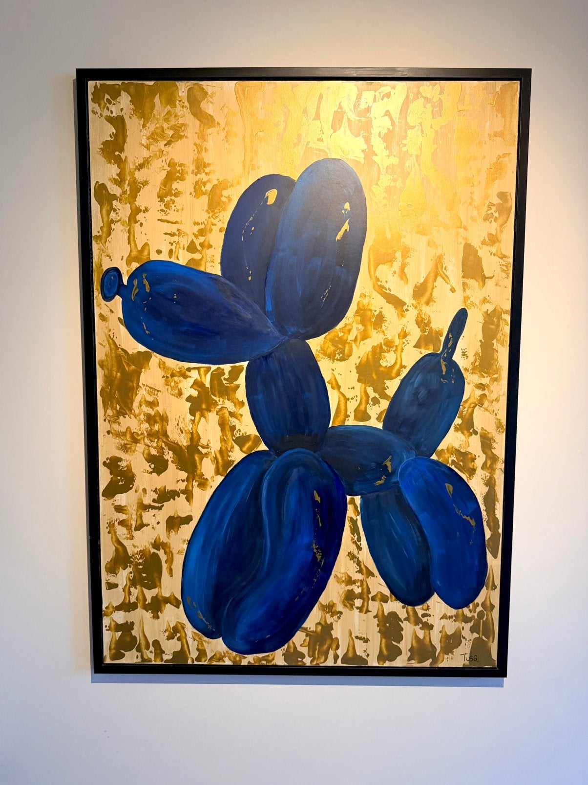 Balloon dog schilderij paneel goud delfts blauw kunst modern, Ophalen