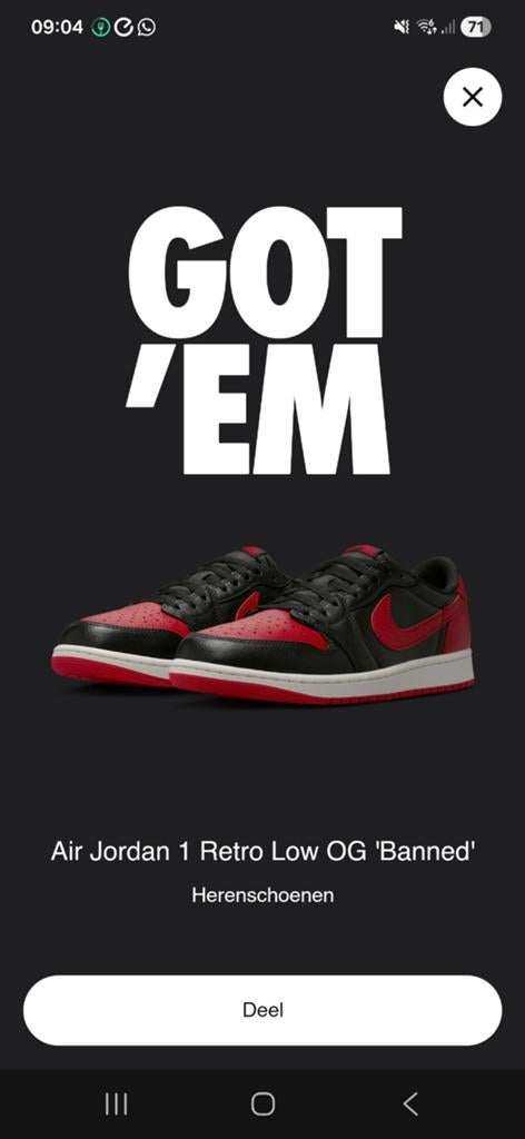 Air Jordan 1 Retro Low OG 'Banned' Maat 43, Zwart, Nike, Nieuw, Ophalen of Verzenden