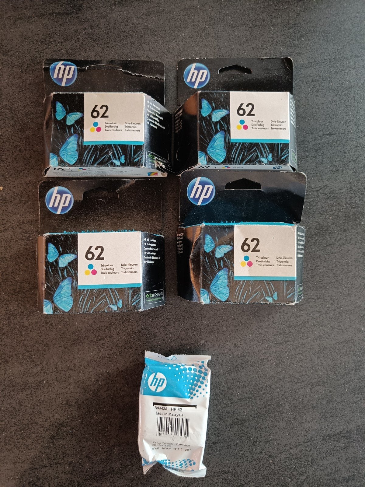 HP 62 Kleuren Cartridges - 4 Nieuw in doos, 1 losse, Ophalen of Verzenden, Nieuw, Cartridge, HP