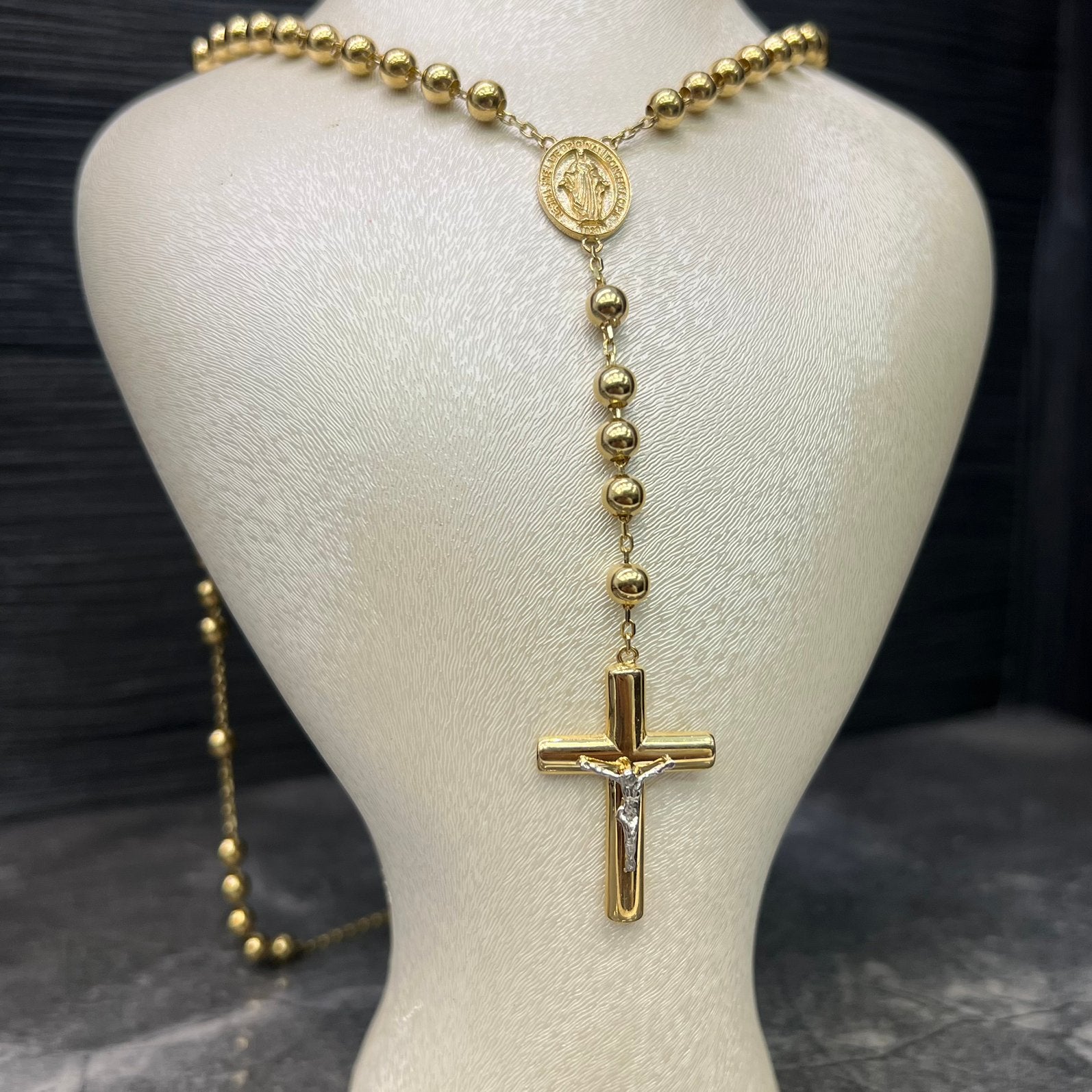 14k gouden rozenkrans ketting prachtig model nieuw kruis, Ophalen of Verzenden