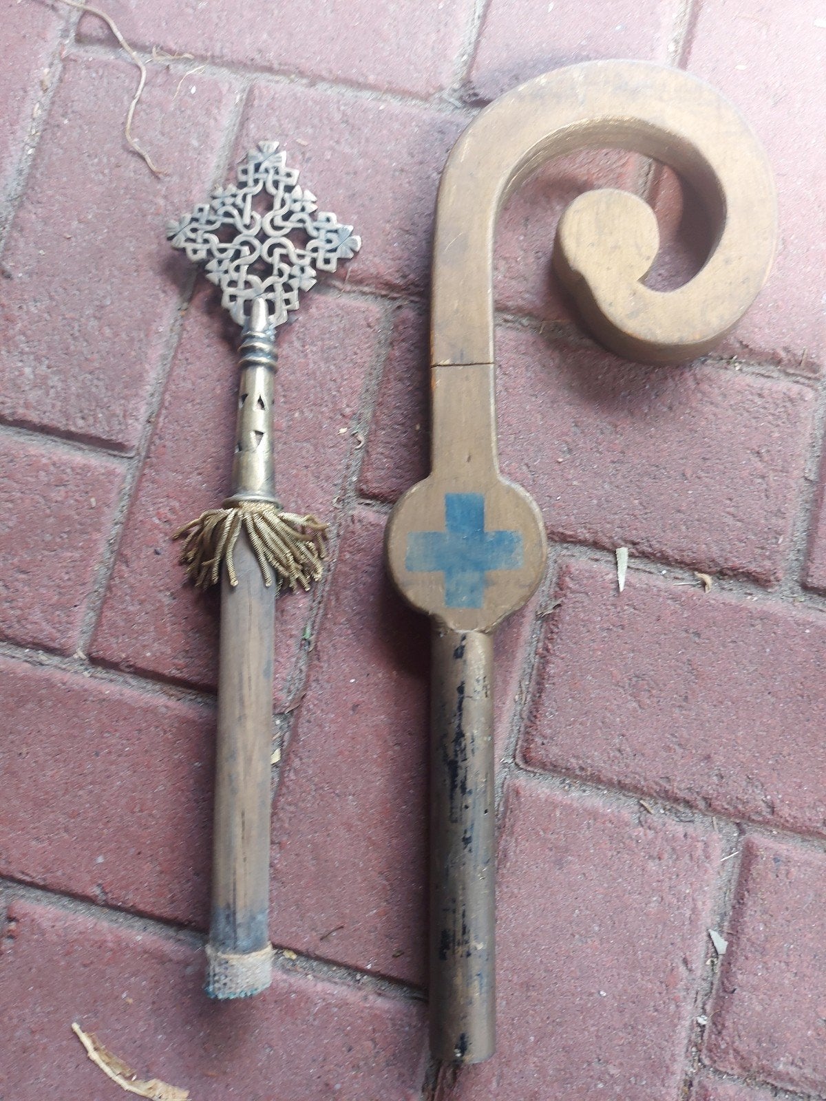 Antiek koptisch kruis & staf ca 40 cm h, Antiek en Kunst, Ophalen of Verzenden