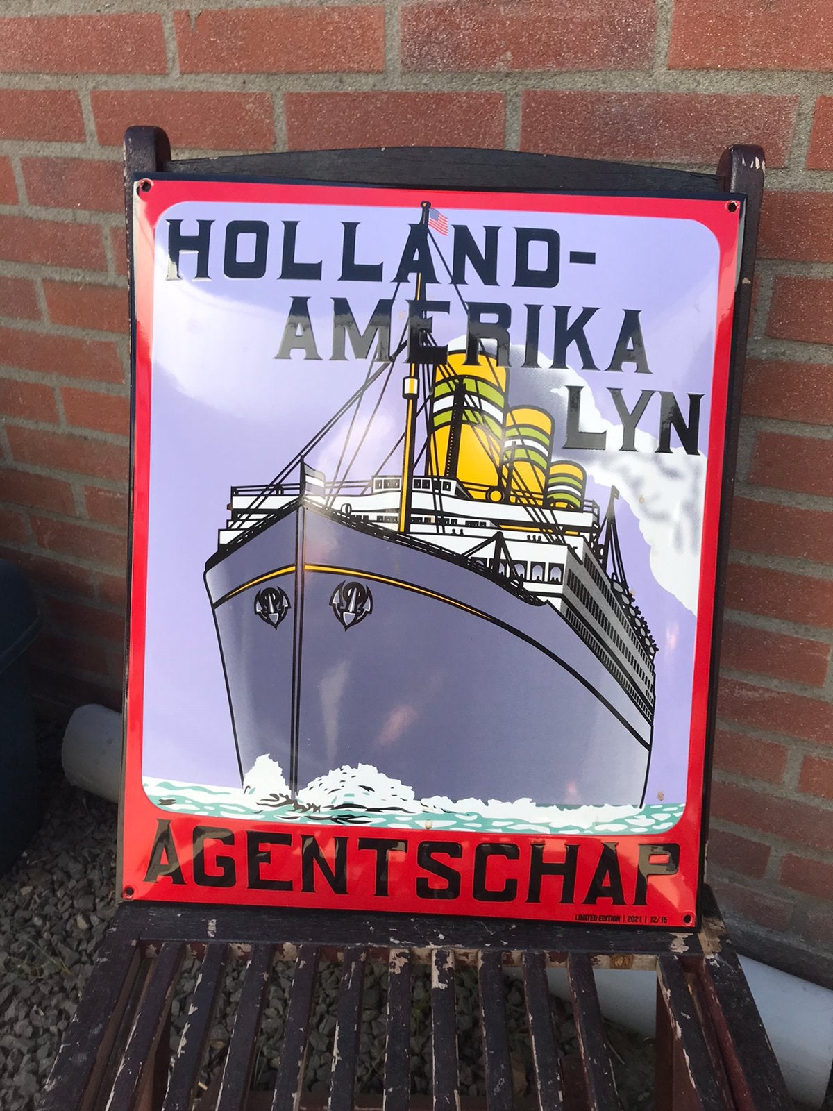 Holland Amerika lijn emaille reclamebord, Ophalen of Verzenden, Zo goed als nieuw, Reclamebord