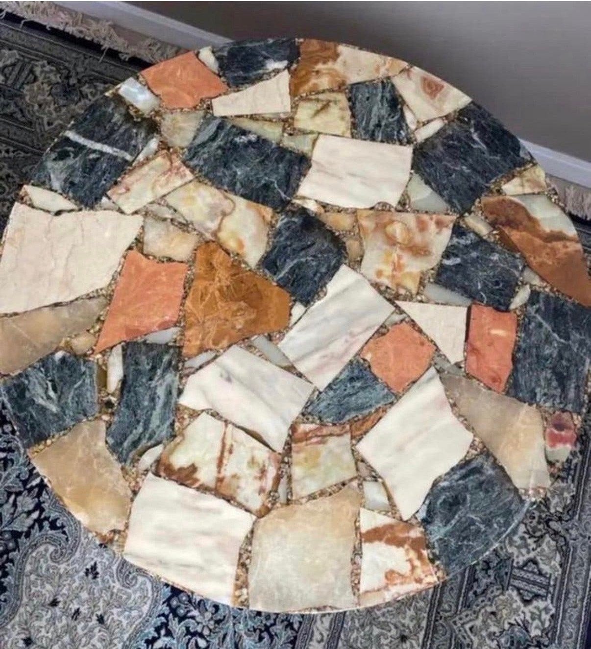 Marmeren tafel met gietijzeren poot, Gebruikt, Rond, Metaal, 50 tot 100 cm