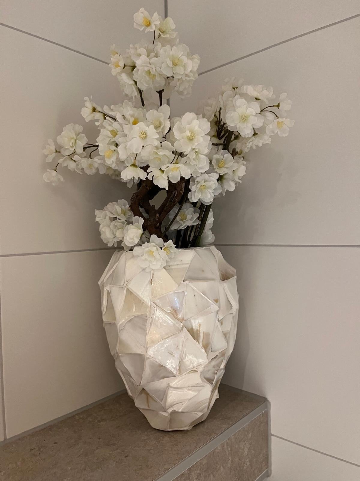 Schelpenvaad met kunstbloemen, Ophalen, Overige materialen, Met patroon/structuur, Wit