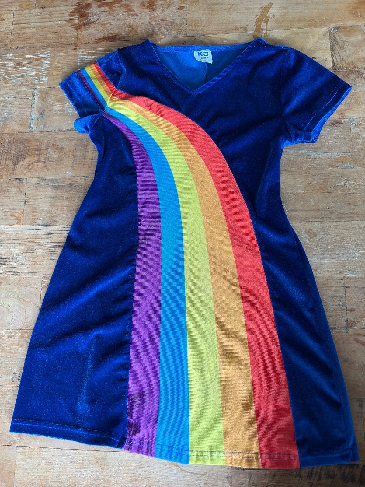 K3 Jurk Maat 134 - Blauw met Regenboog, Ophalen, Gebruikt, Meisje, Jurk of Rok