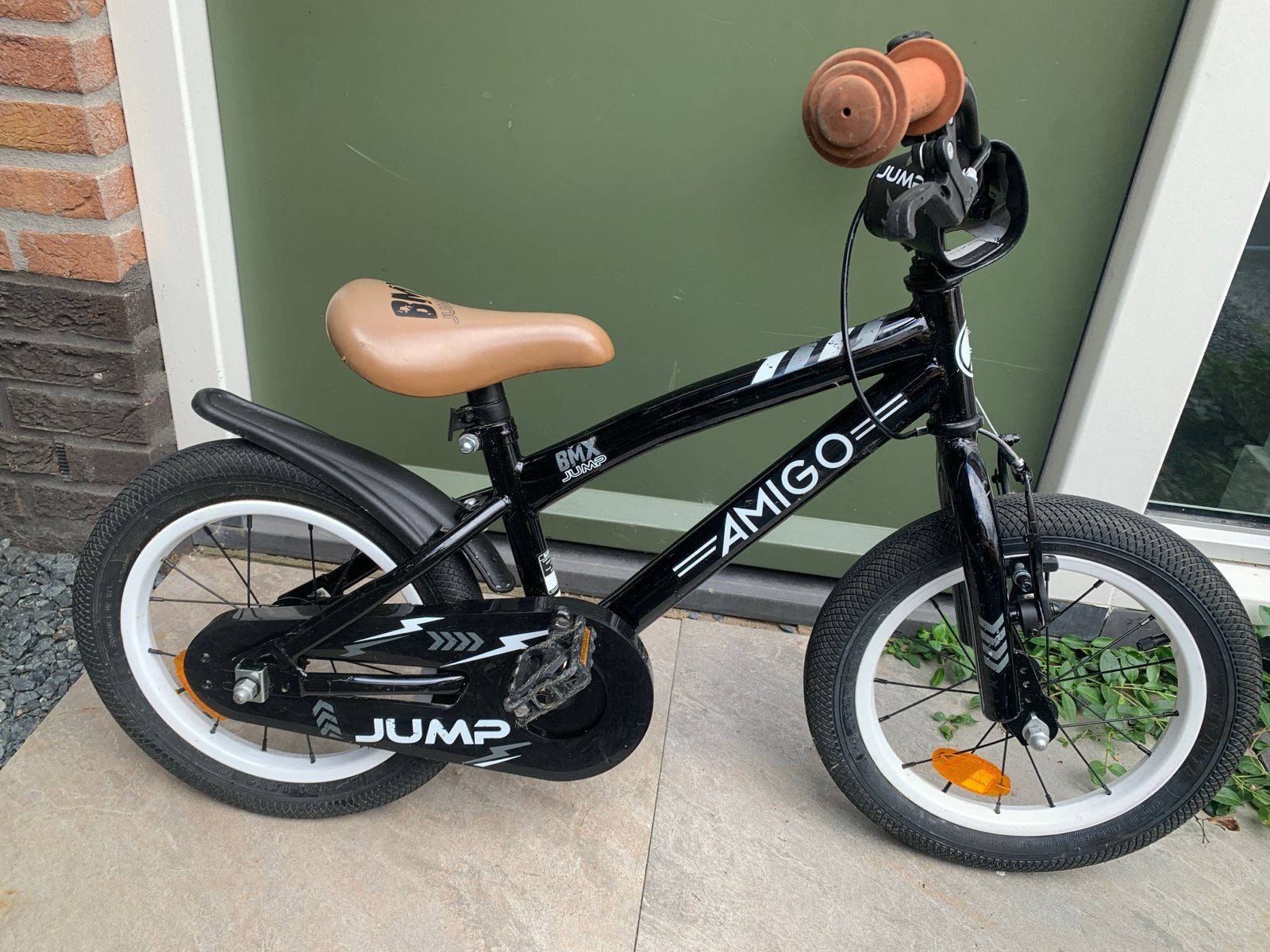 Amigo Jump BMX kinderfiets - Zwart, 14 inch, Ophalen, Gebruikt, Velgrem, Minder dan 16 inch