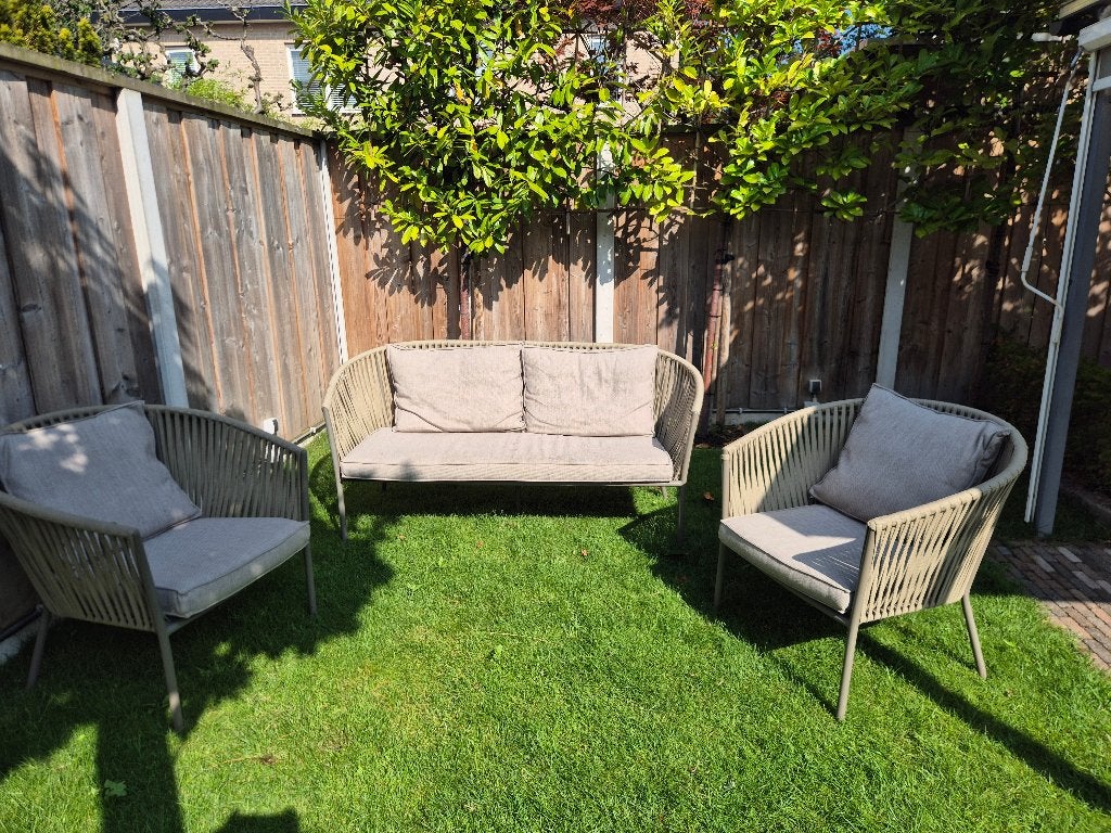 Loungeset tuin bank  + 2 stoelen, Ophalen, 4 zitplaatsen, Gebruikt, Aluminium