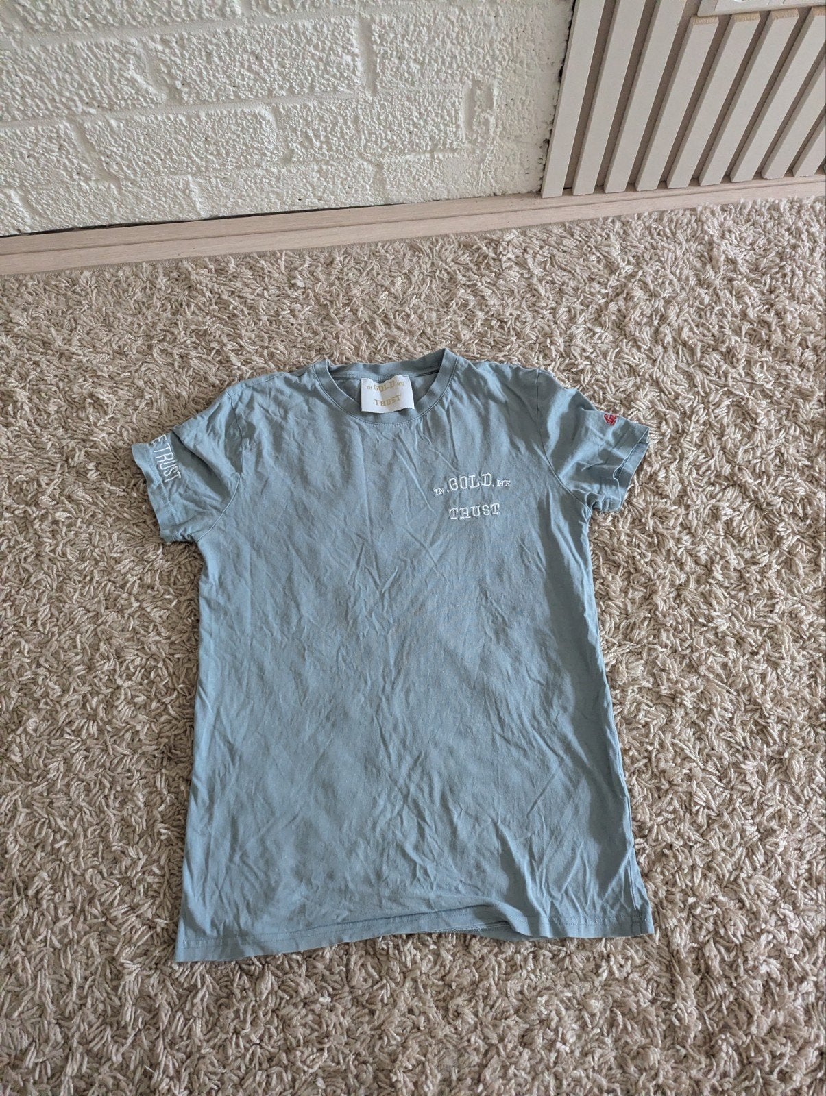 In Gold We Trust T-shirt Maat S, Blauw, Ophalen of Verzenden, Zo goed als nieuw, Korte mouw