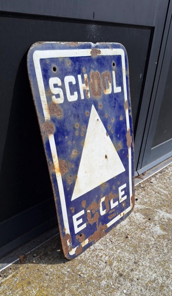 Oud emaille bord, School / Ecole, stoere decoratie😎, Ophalen of Verzenden