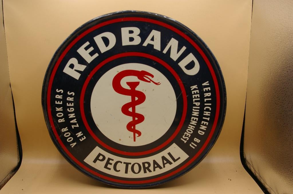 Maxi blik REDBAND pectoraal voorraadblik etalage winkel blik, Verzamelen, Blikken, Gebruikt, Overige, Overige merken, Ophalen of Verzenden