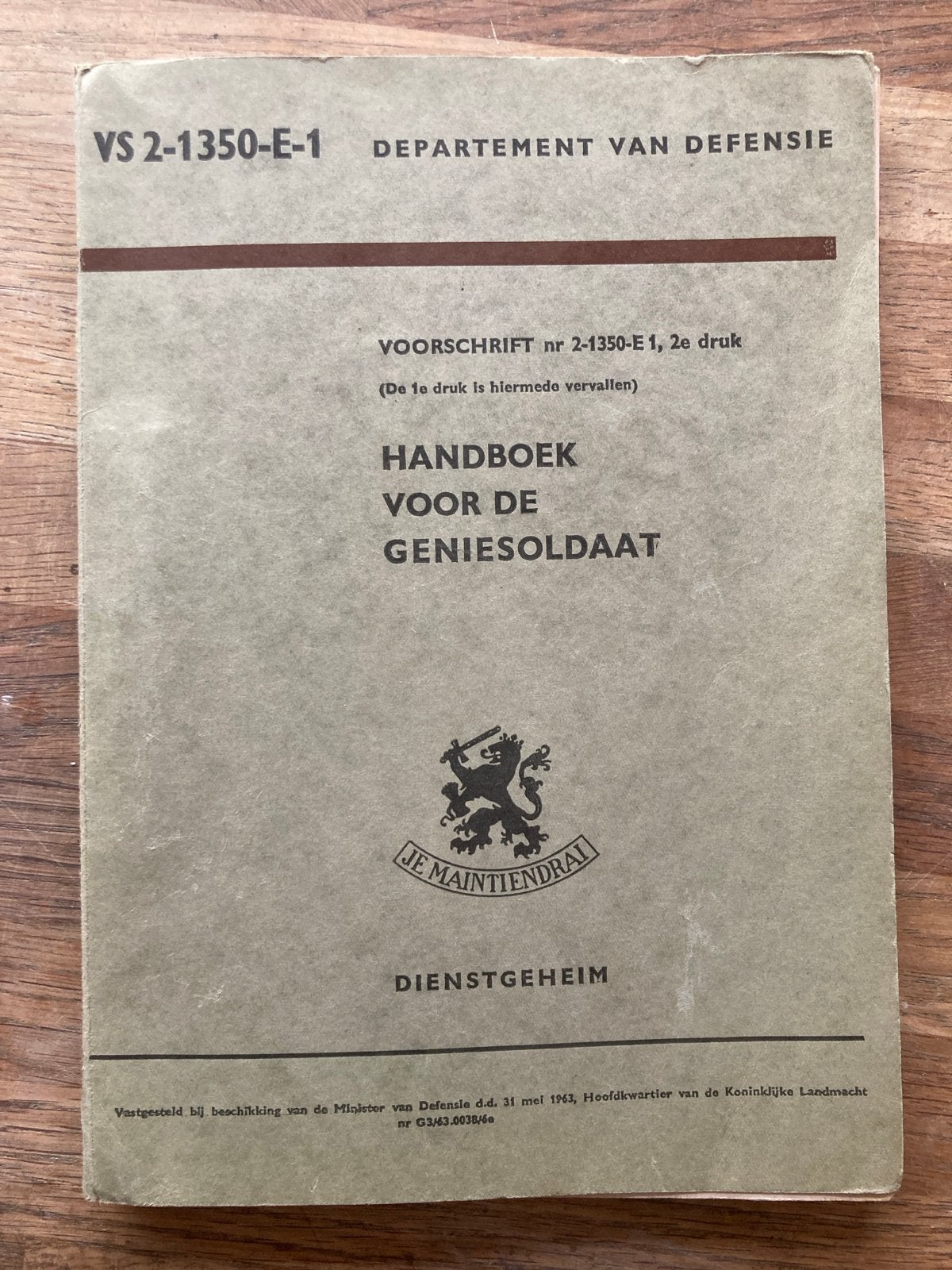 Handboek voor de Geniesoldaat - Dienstgeheim 1963, Verzamelen, Ophalen of Verzenden, Landmacht, Nederland, Boek of Tijdschrift
