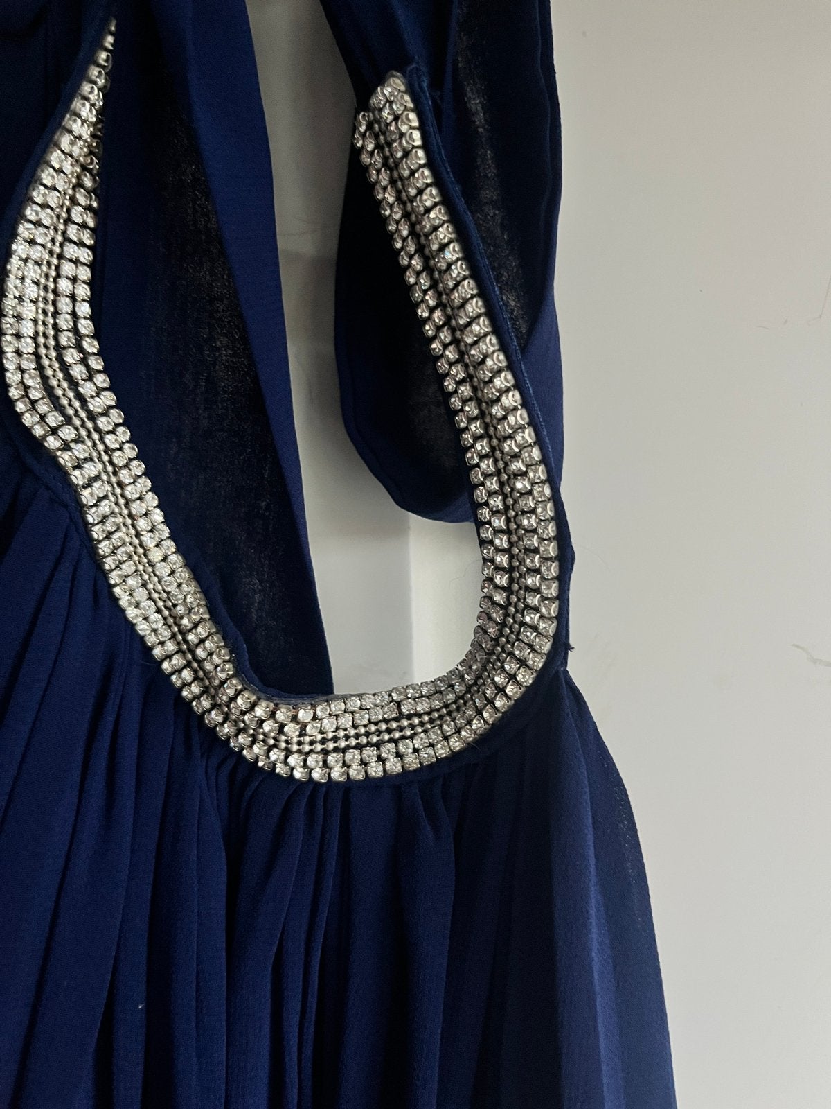 Prachtige donkerblauwe galajurk met zilveren details, Kleding | Dames, Ophalen of Verzenden, Zo goed als nieuw, Blauw, Galajurk