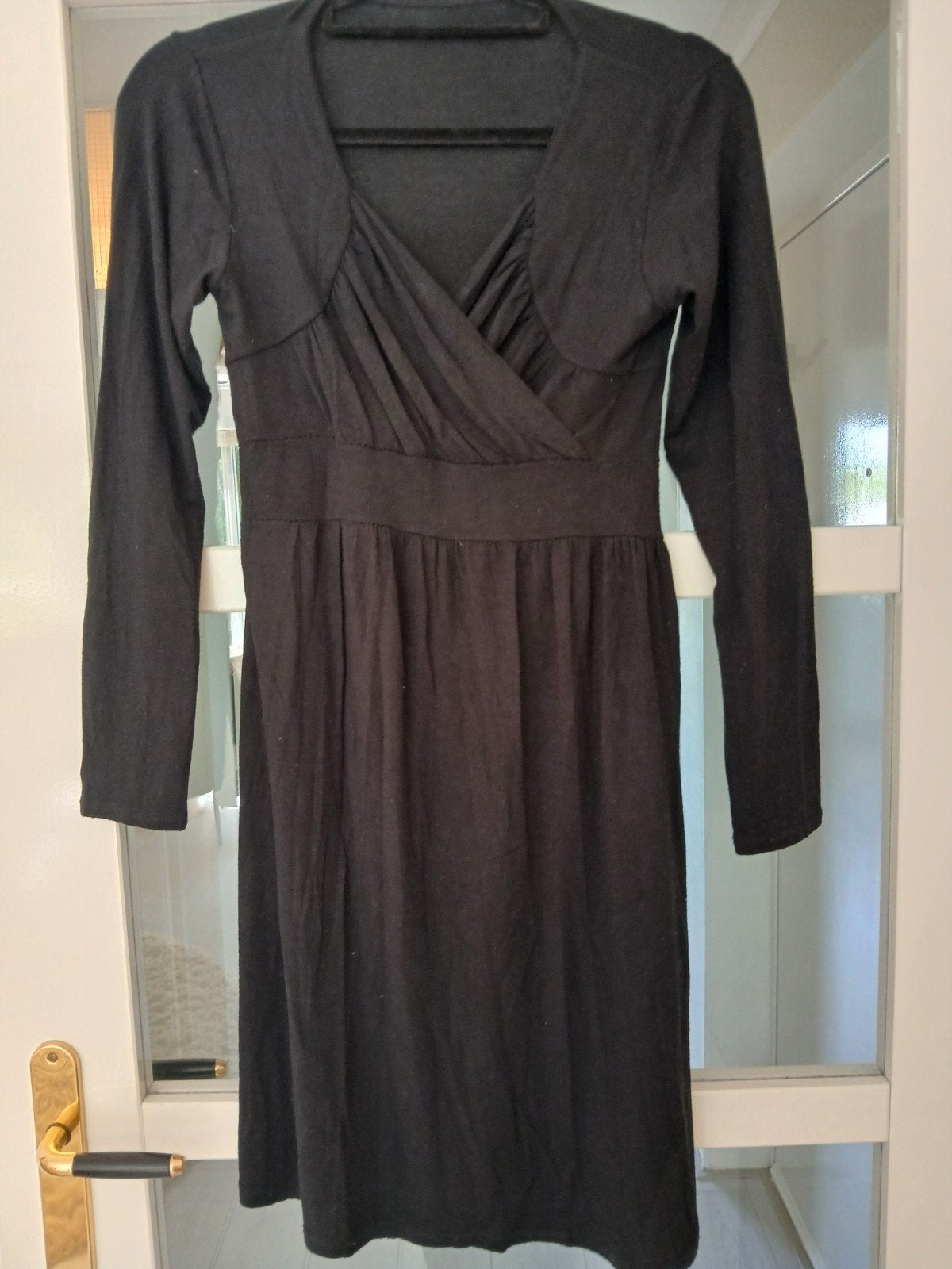 Zwart tricot jurkje met lange mouwen, Zwart, Maat 42/44 (L), Ophalen of Verzenden, Knielengte