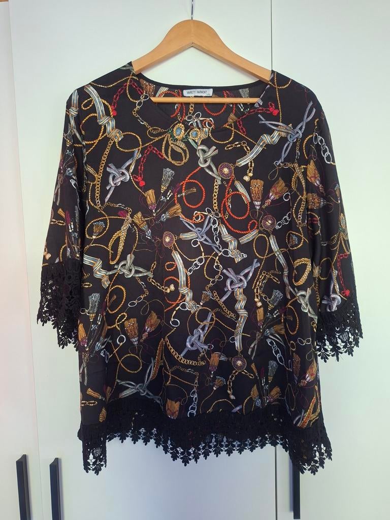 Apart shirt met kanten mouwen L/XL, Kleding | Dames, Grote Maten, Ophalen of Verzenden, Zo goed als nieuw, Zwart, Shirt of Top