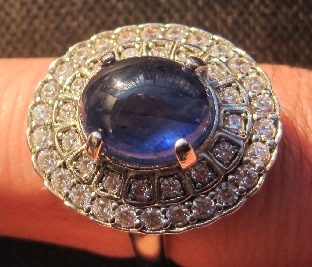 Saffier 5,8 karaat 100% natuurlijk design zilver ring 925, Ophalen, Blauw, Zo goed als nieuw, 17 tot 18