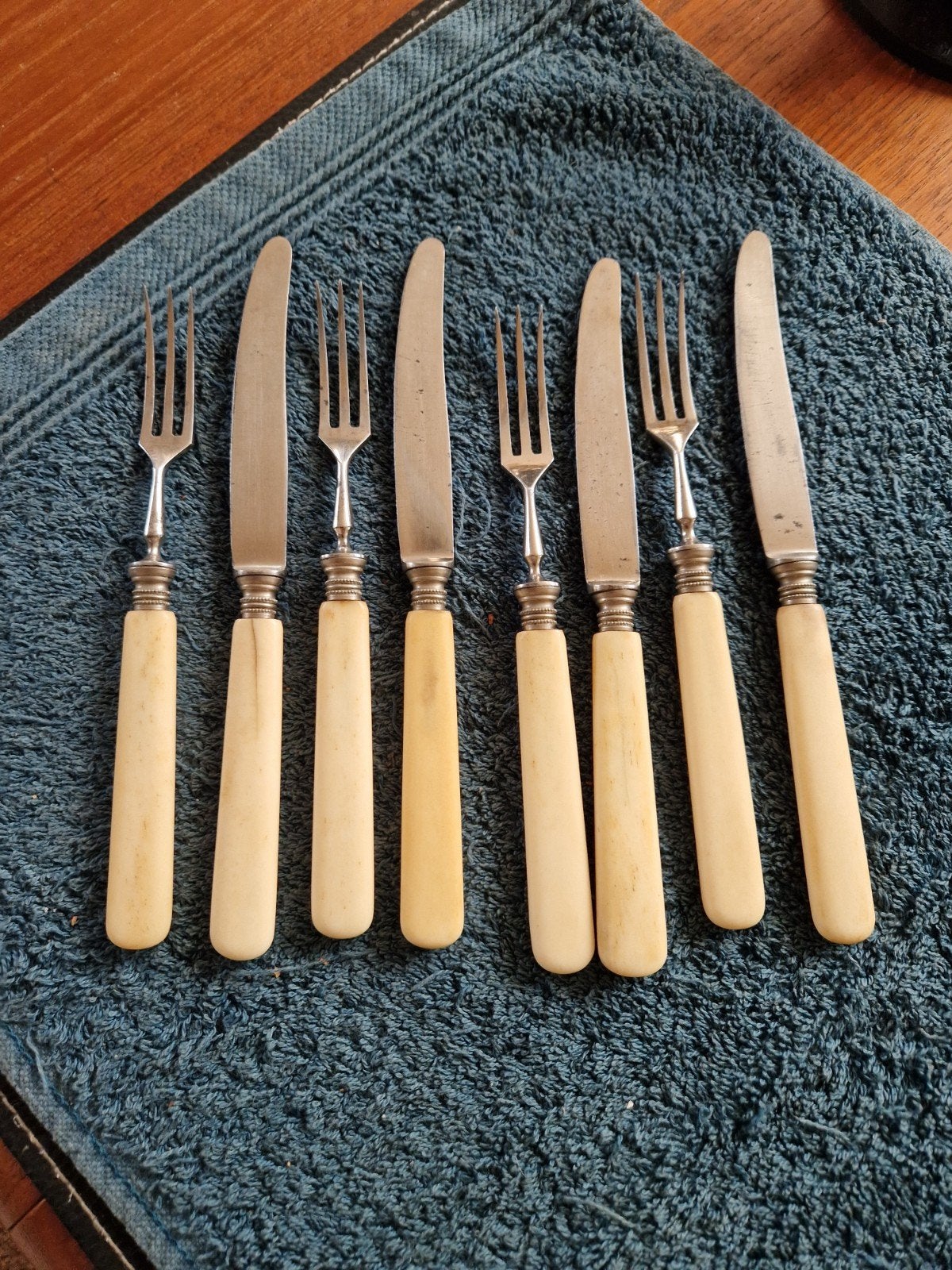 vintage Set Art-Deco Dessertbestek 4x Vorkjes 4x Mesjes, Ophalen of Verzenden