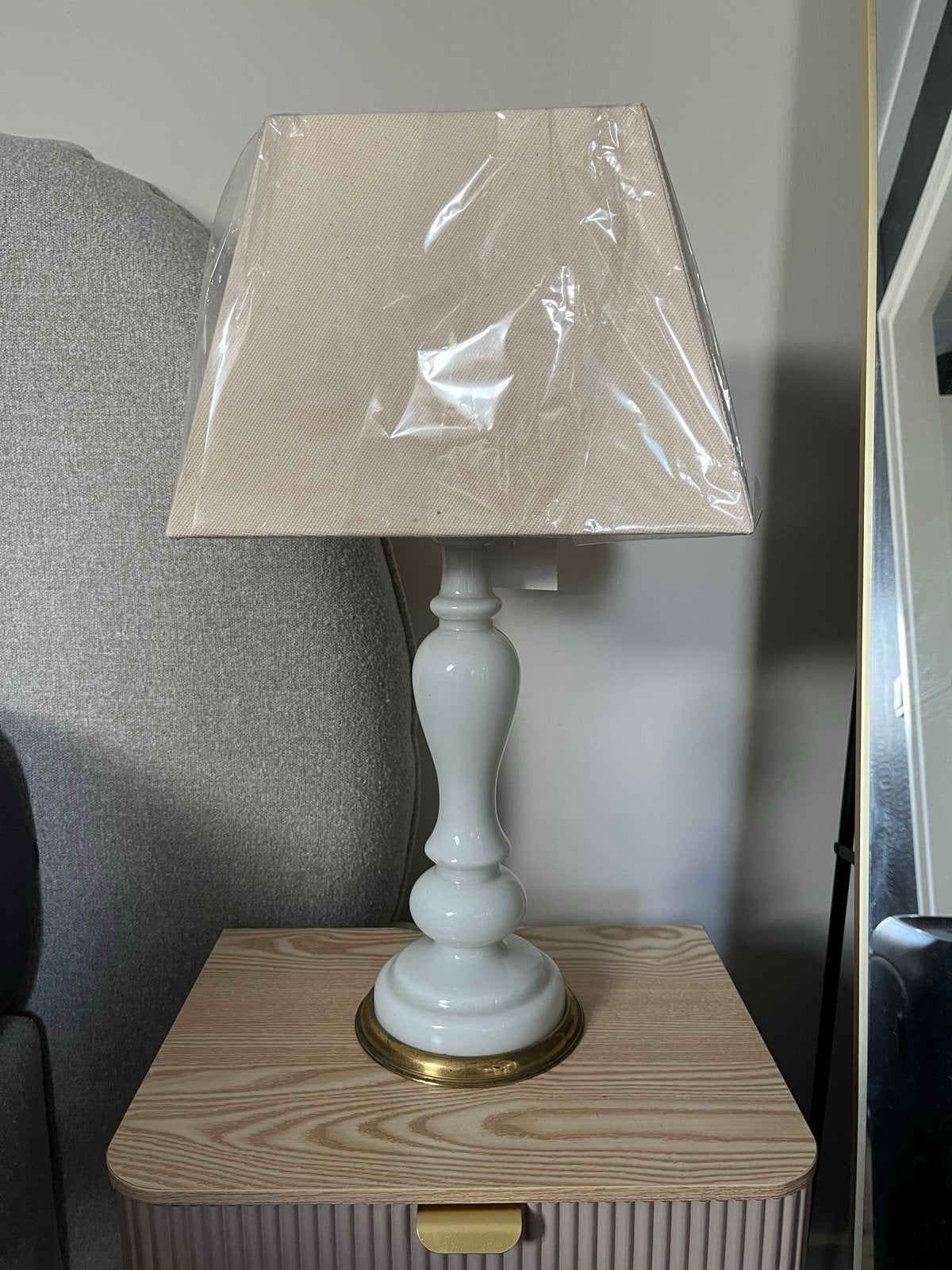 Vintage Hollywood Regency Tafellamp - Opaalglas & Messing, Gebruikt, Vintage, Wit, Ophalen of Verzenden