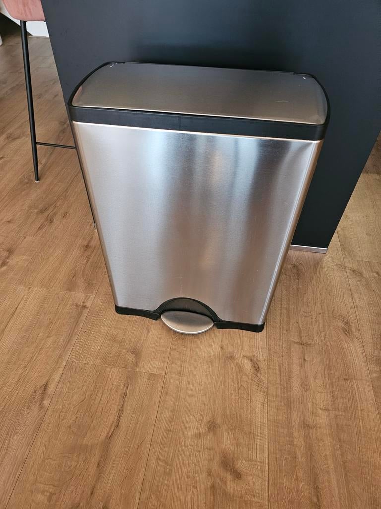 Prullenbak RVS met 2 vakken en pedaal (merk: simple human), Ophalen, Rvs, Minder dan 50 cm