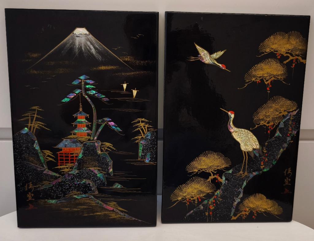 Japanese paintings with mother-of-pearl, Antiek en Kunst, Overige onderwerpen, Handgemaakt, Ophalen of Verzenden, Beeld