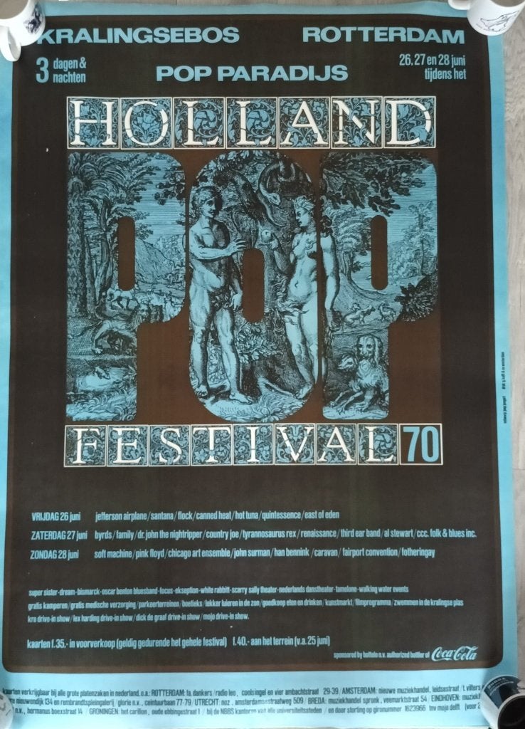 Poster Holland Popfestival Kralingen o.a. Pink Floyd, Rechthoekig Staand, Deurposter of groter, Ophalen of Verzenden, Zo goed als nieuw