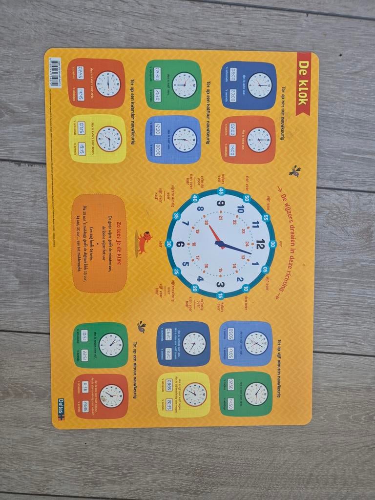 Educatieve placemat: Leer klokkijken, Kinderen en Baby's, Ophalen of Verzenden, Gebruikt, Rekenen