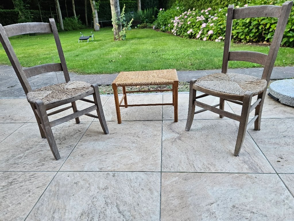 Biezen Stoeljes en Bankje,  biezen zitting (voor kinderen), Huis en Inrichting, Stoelen, Ophalen, Gebruikt, Twee, Bruin
