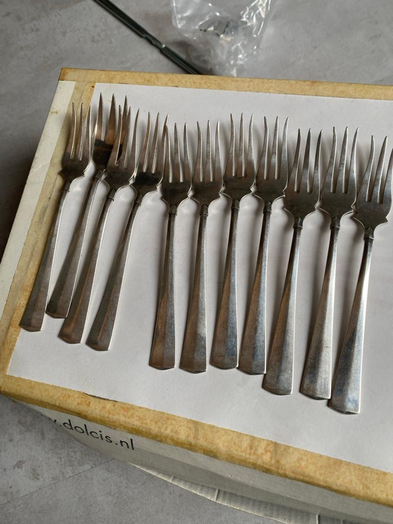 Set van 12 antieke zilveren vorken - 800 zilver, Antiek en Kunst, Ophalen