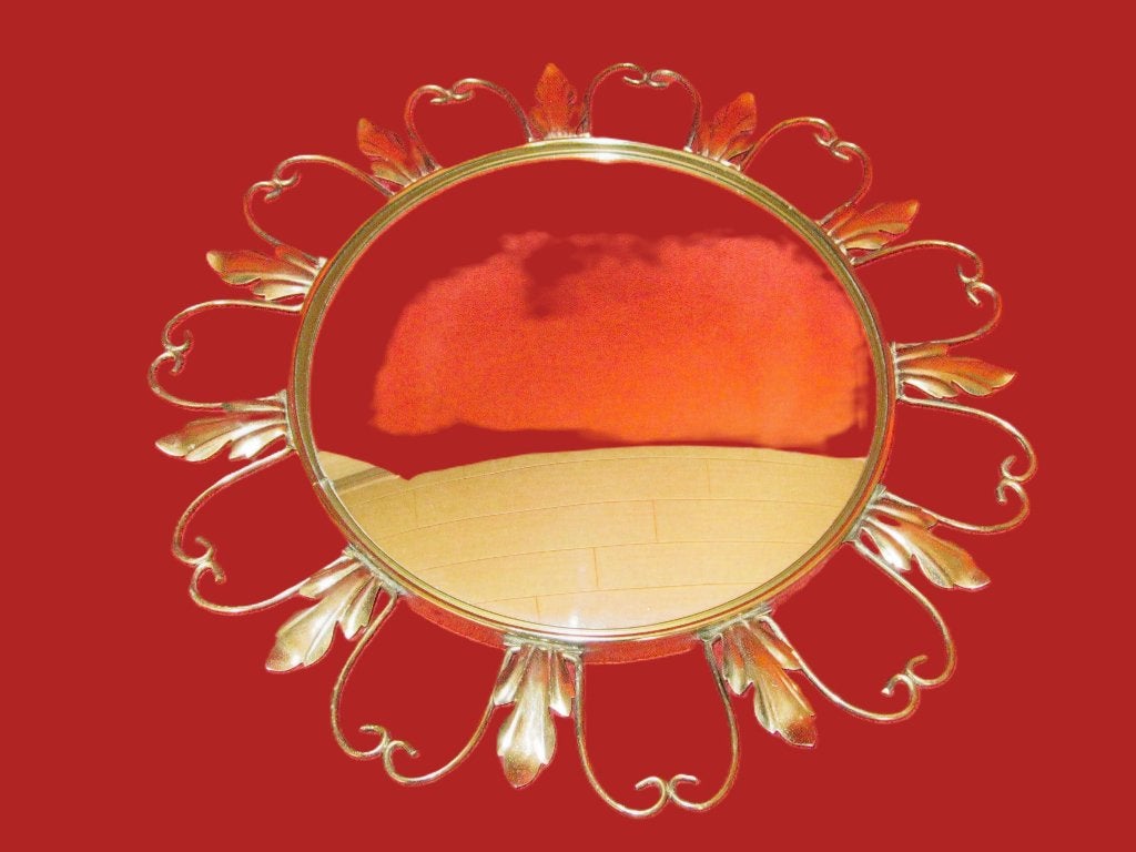 Vintage zonnebloemspiegel zonnespiegel Deknudt., Antiek en Kunst, Ophalen, Overige vormen, Minder dan 50 cm