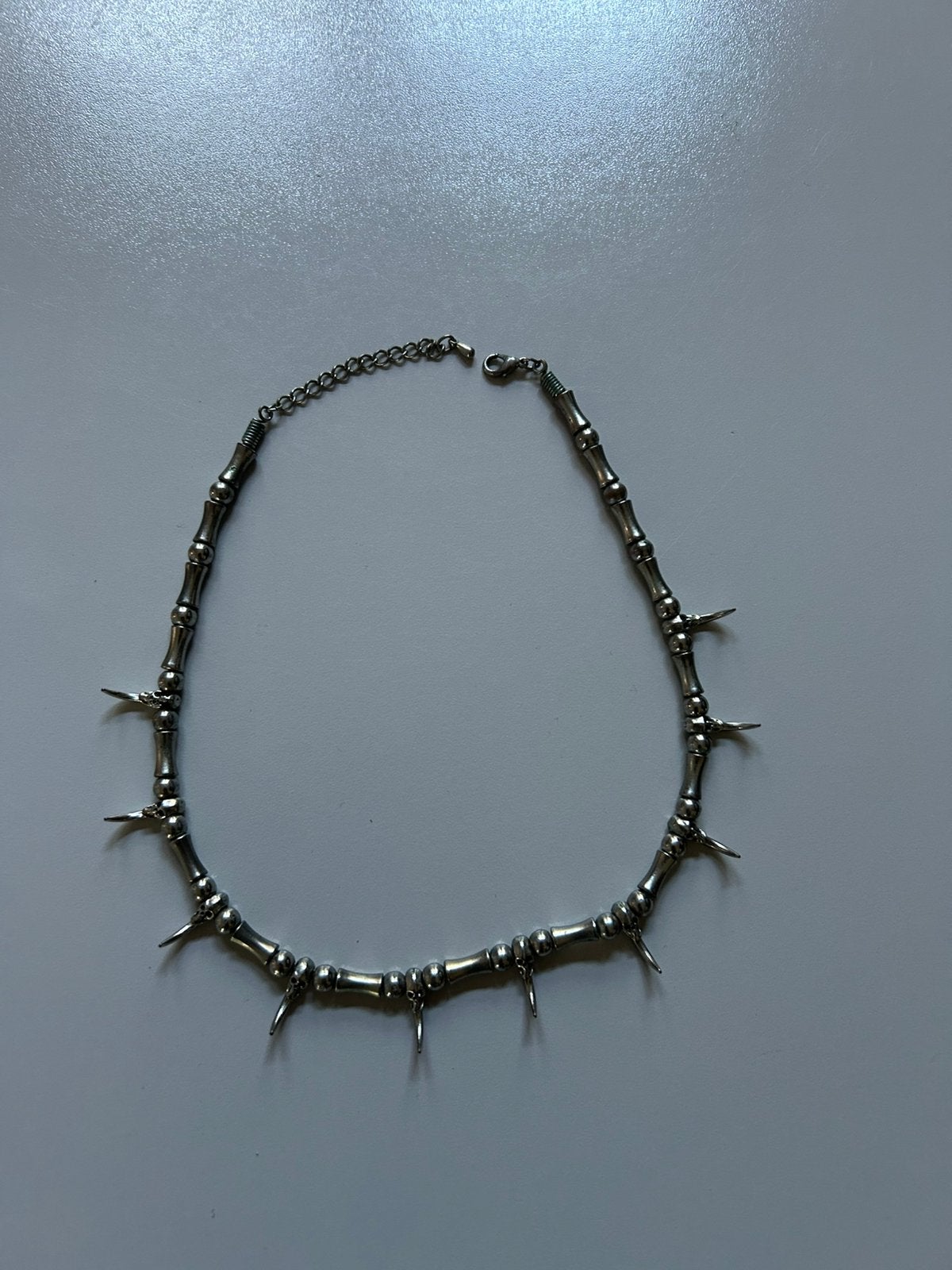punk/goth ketting doodskop, Ophalen of Verzenden, Gebruikt, Zilver, Overige materialen