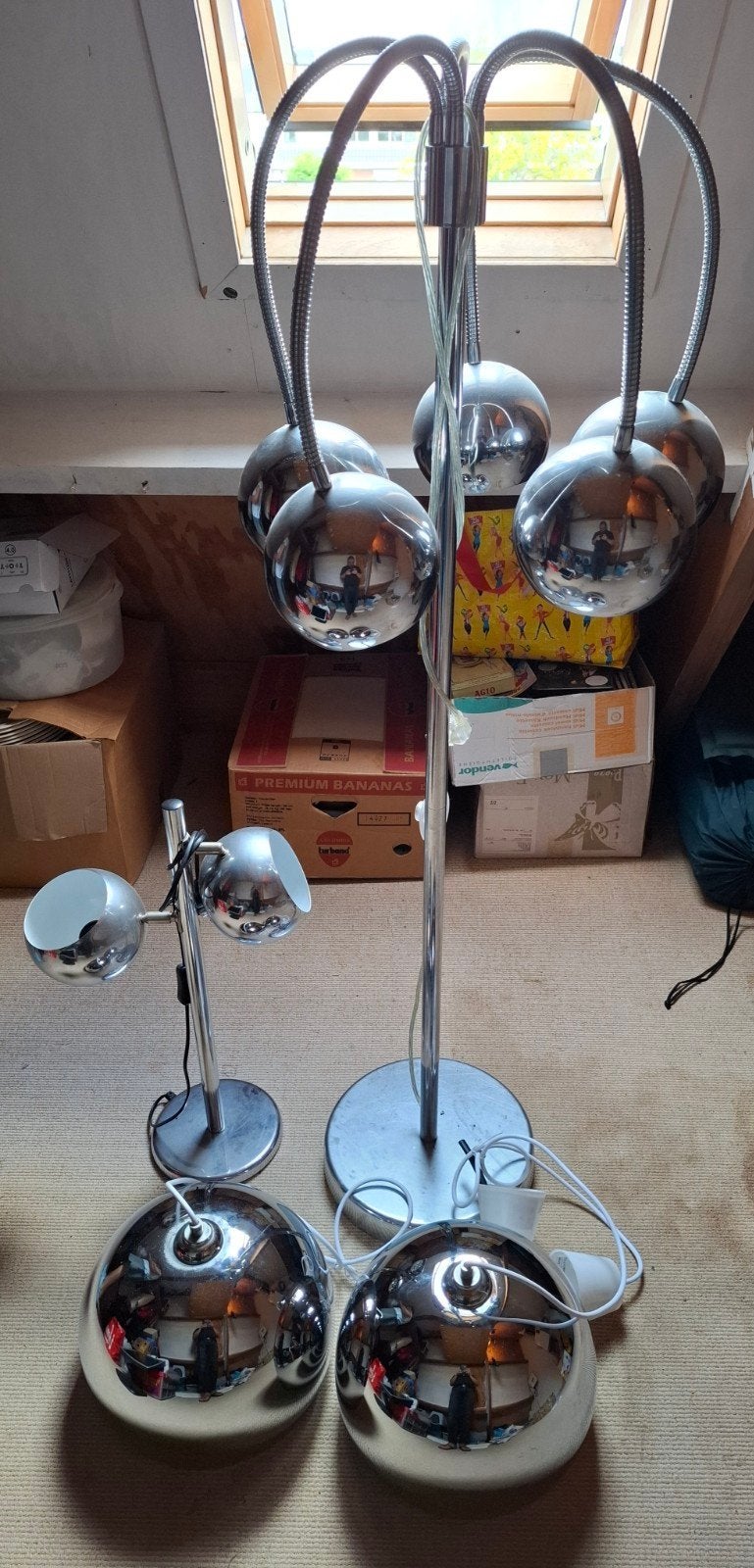 Set metalen lampen, staan, hang en schemerlamp, Ophalen, Gebruikt, Metaal, Modern