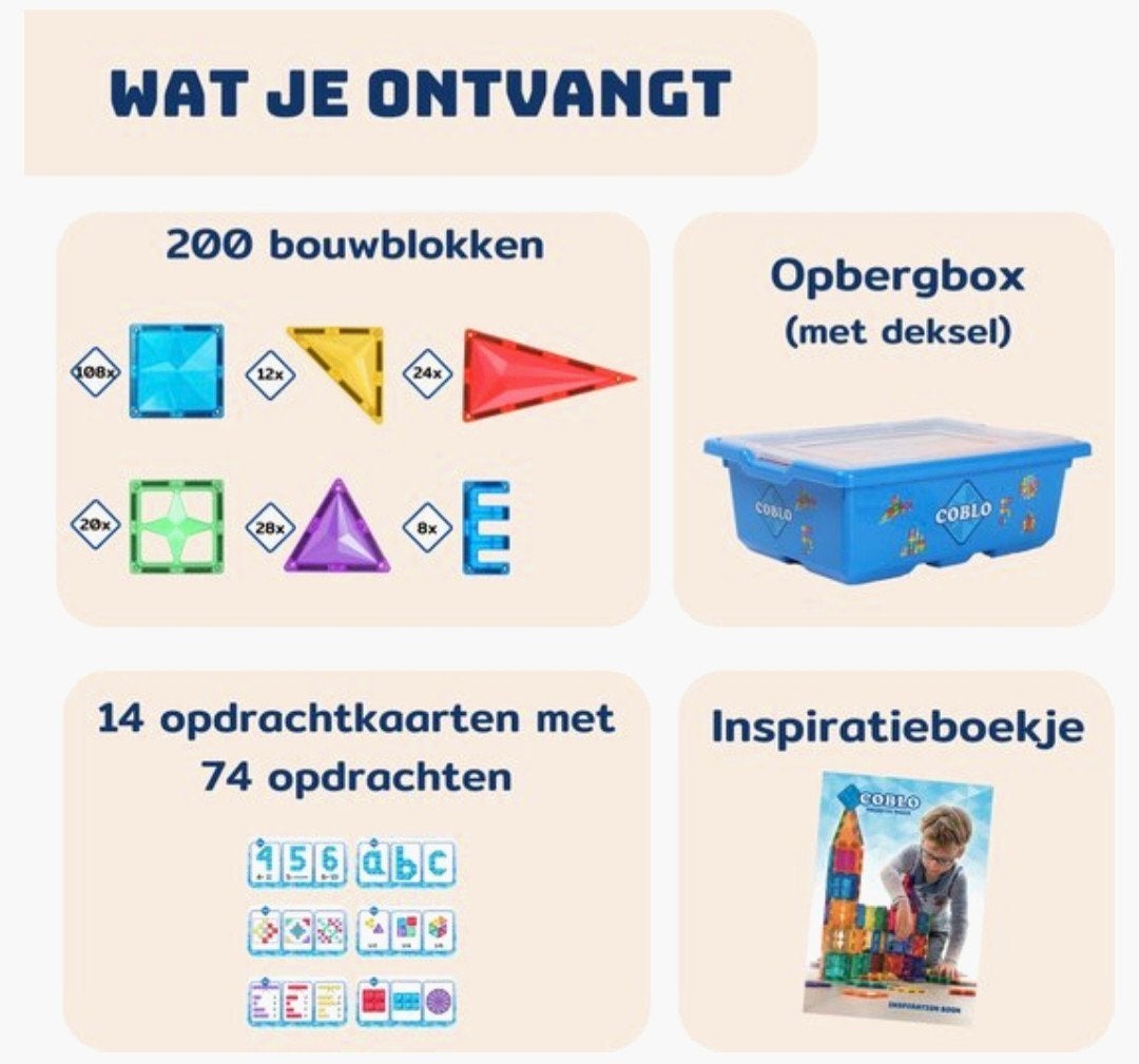 Nieuw!! COBLO Magnetische Bouwblokken Set - 200 Stuks met Op, Ophalen of Verzenden, Nieuw, Overige merken