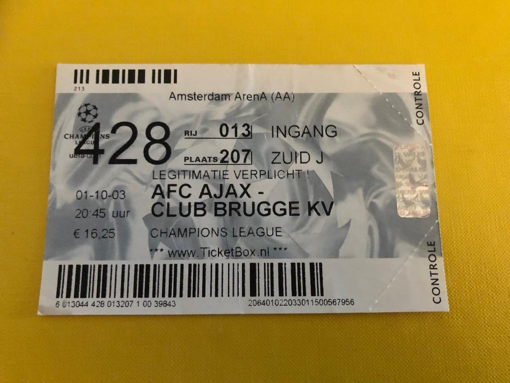 ⚽ ticket cl ajax - club brugge 2003/2004 ⚽, Verzenden, Zo goed als nieuw, Ajax, Overige typen