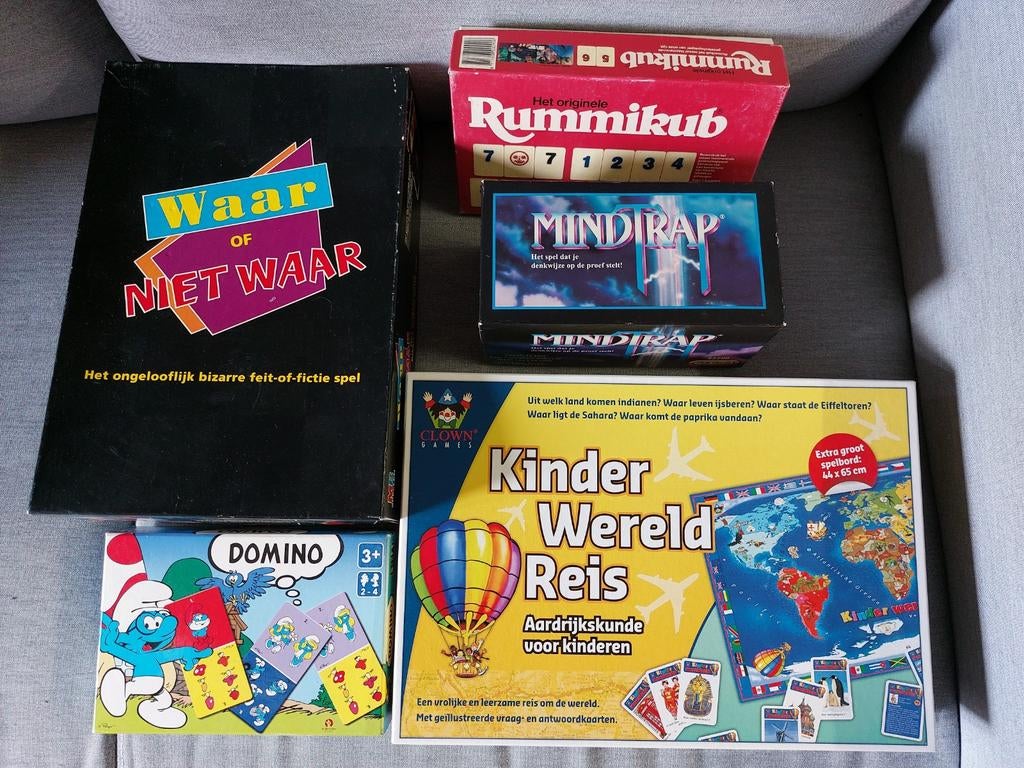 Bordspellenpakket: Rummikub, Mindtrap, Waar of Niet Waar, Vijf spelers of meer, Ophalen of Verzenden, Zo goed als nieuw, Diverse