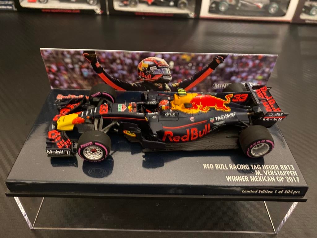 Max Verstappen Red Bull Racing RB13 Winner Mexican GP 2017, Ophalen of Verzenden, Zo goed als nieuw, Auto, MiniChamps