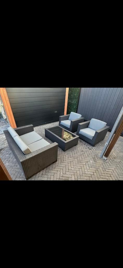 Loungeset antraciet met grijze kussens, zeer nette staat!, Ophalen of Verzenden, Zo goed als nieuw, Loungeset, Overige materialen