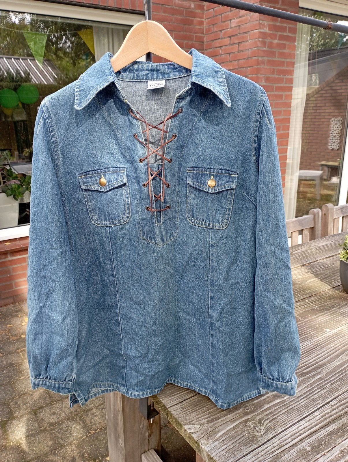 vintage (80's) denim blouse/shirt, merk Cellbes, mt 42/44, Ophalen of Verzenden, Blauw