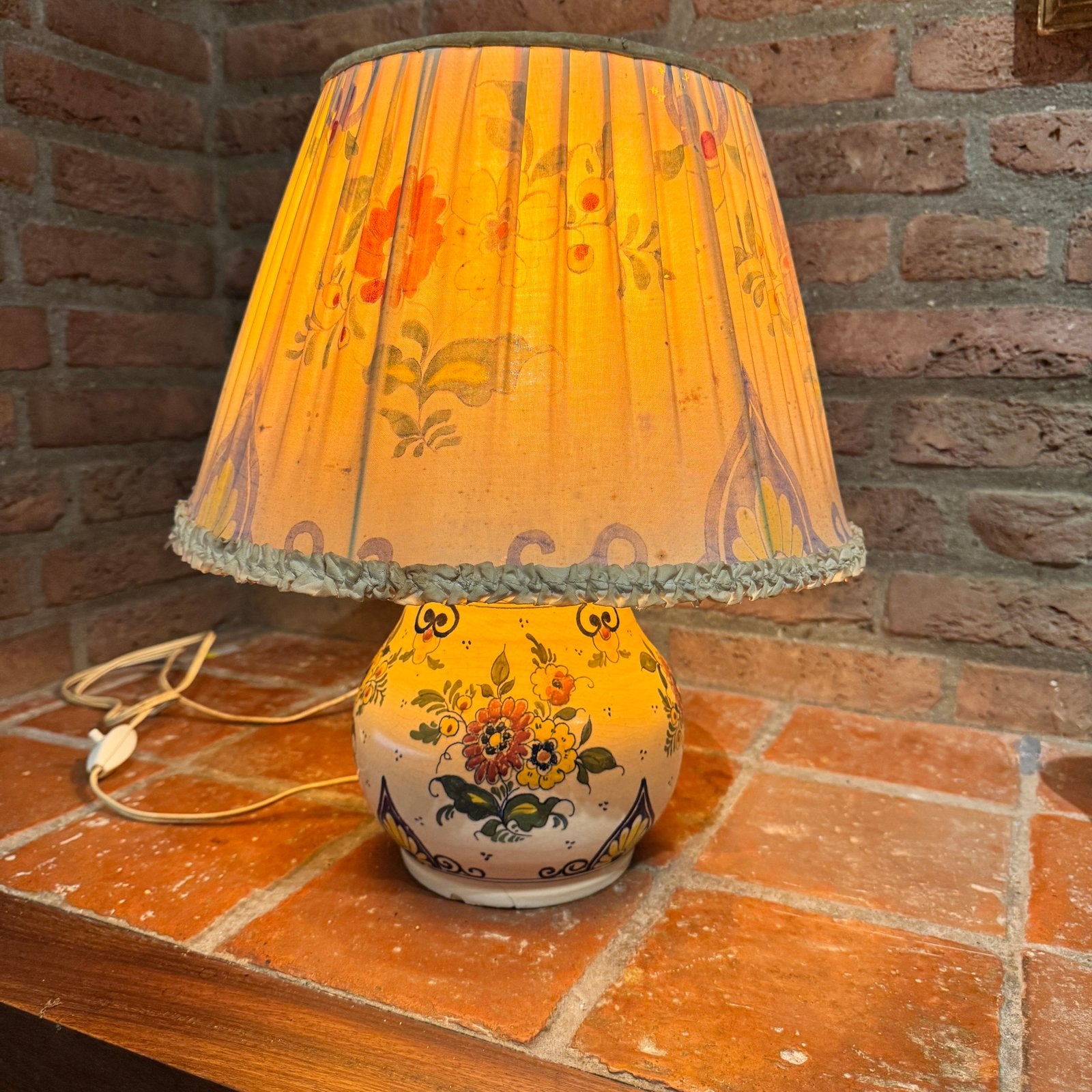 Oud Delfts Gouda vintage lamp met originele kap, Ophalen of Verzenden