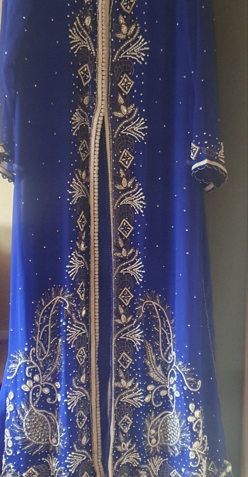Prachtige koningsblauwe Marokkaanse Kaftan met borduursels, Ophalen of Verzenden