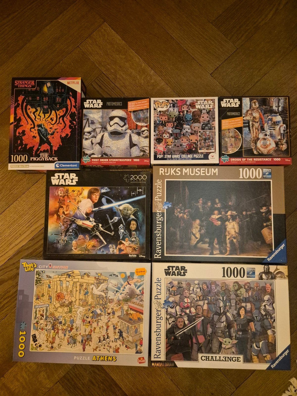 8 diverse puzzels: Star Wars, Stranger Things, Nachtwacht, Ophalen of Verzenden, 500 t/m 1500 stukjes, Zo goed als nieuw, Legpuzzel