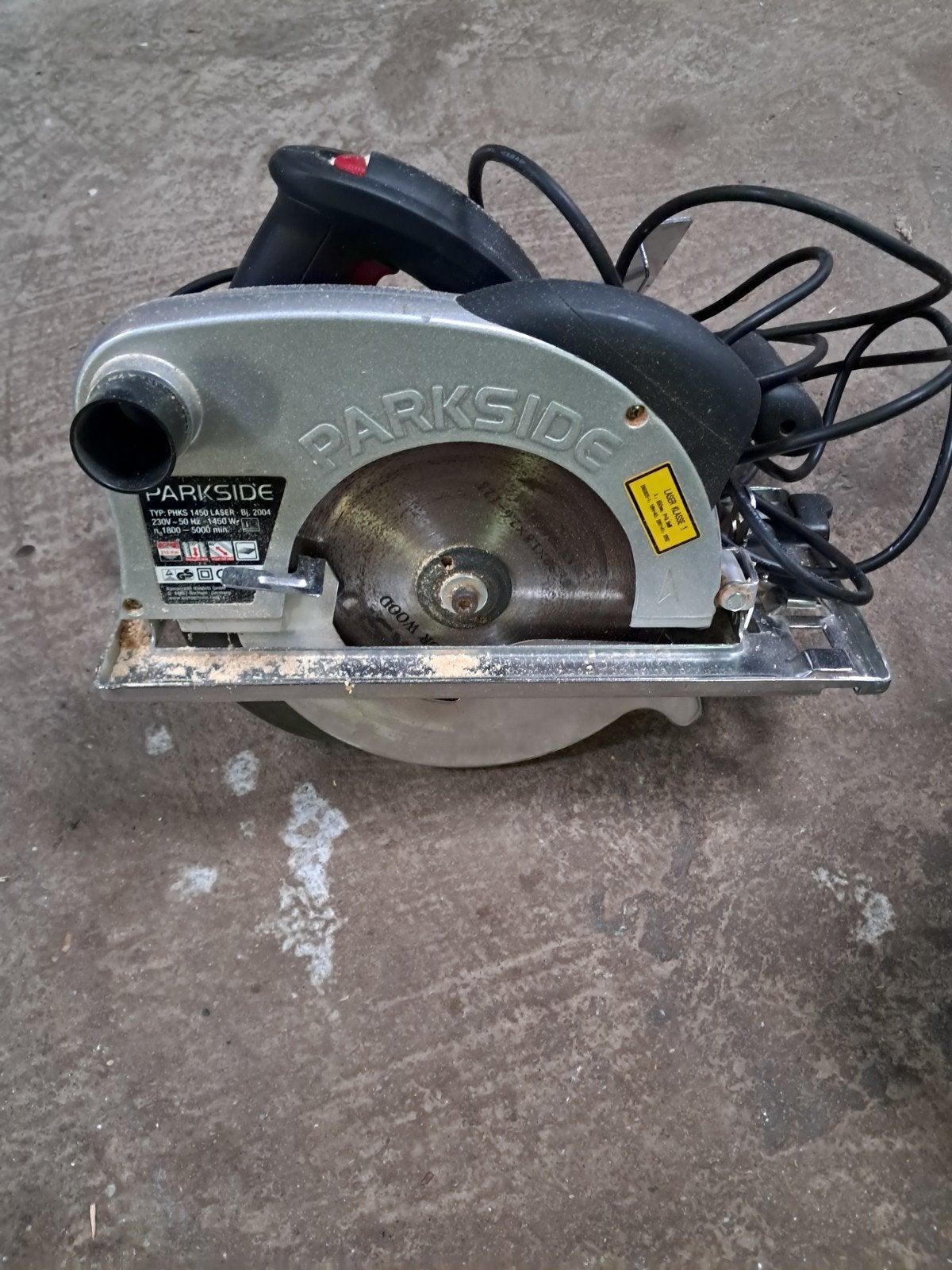Parkside Cirkelzaag PHKS 1450 Laser met zaagbladen, Gebruikt, Cirkelzaag, Ophalen of Verzenden, Parkside