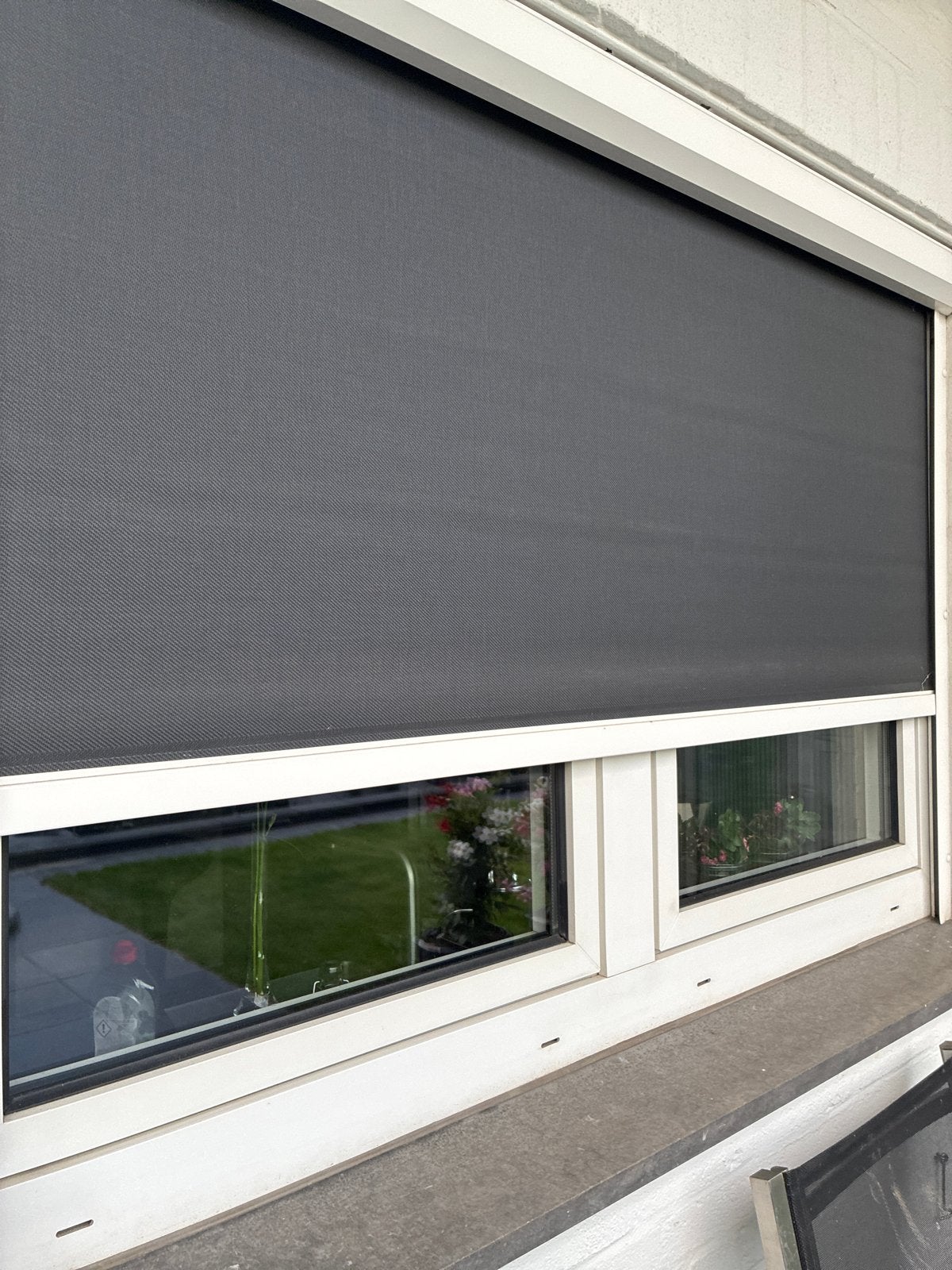 Screen zonwering 143x176 cm, links bediend met oogwindwerk, Ophalen, Gebruikt, 100 tot 150 cm, Grijs